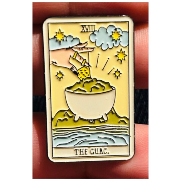 Enamel Pin Tarot Guac 18 Oracle Card Brooch Lapel Chip And Dip Food - Picture 1 of 3